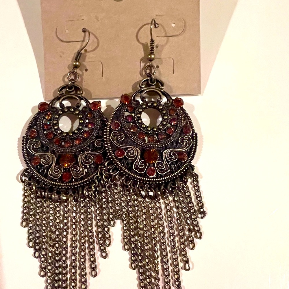 Erica Lyons Elegant Silver and Red Dangle Earrings NWOT, original packaging